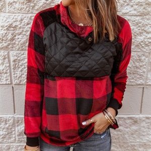NWT Red and Black Plaid Button Pullover
